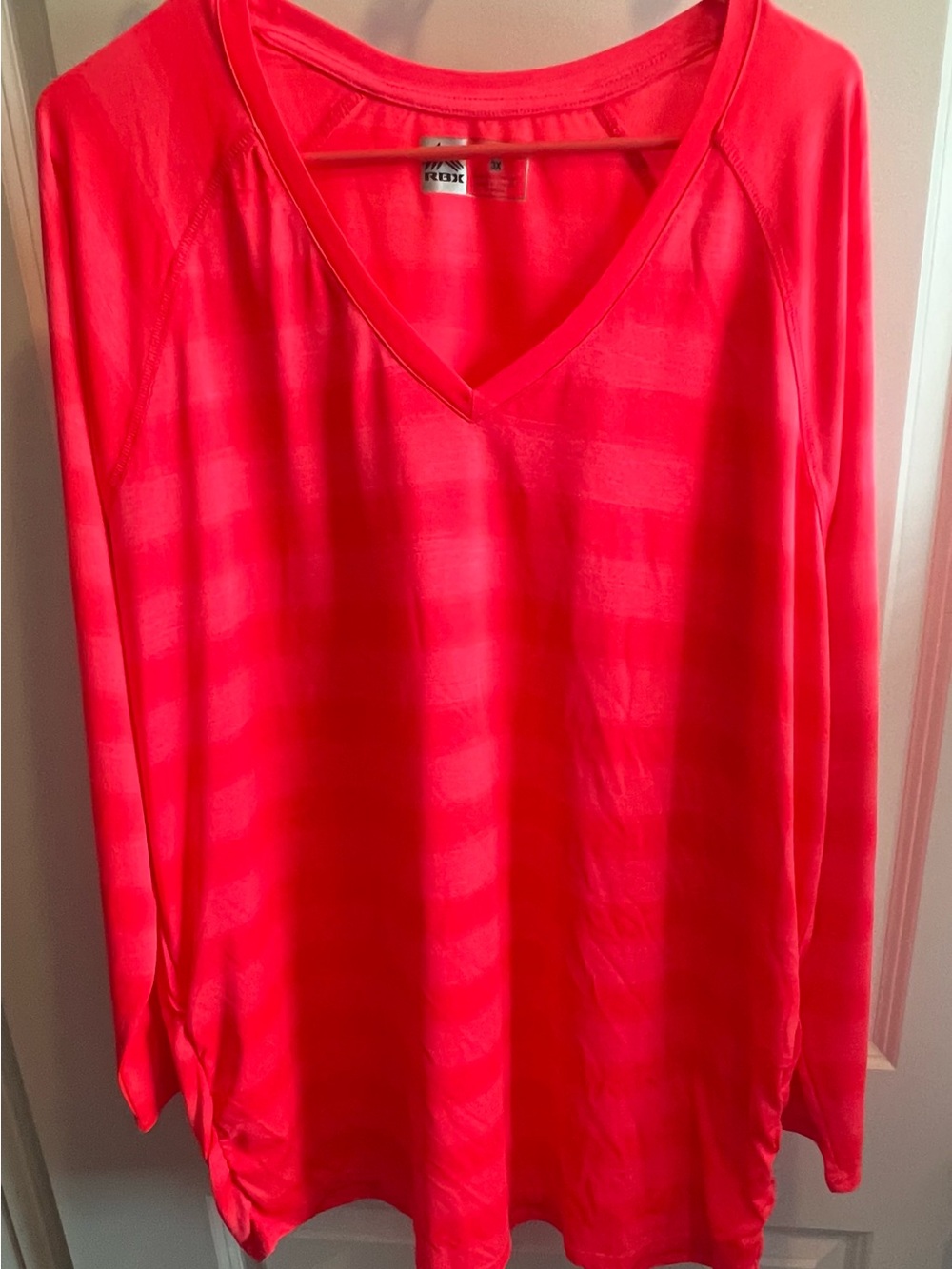 Reebok Performance, Womens, 3x, Pink, Striped, Long Sleeved, Vneck Blouse! M1089